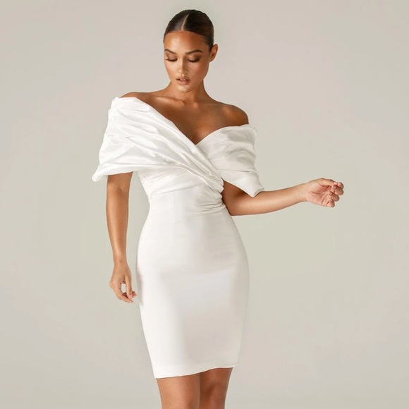 MARIBEL CREPE RUFFLE SHOULDER DRESS - Picture 1 of 10
